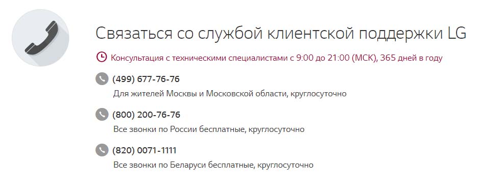Контакты LG