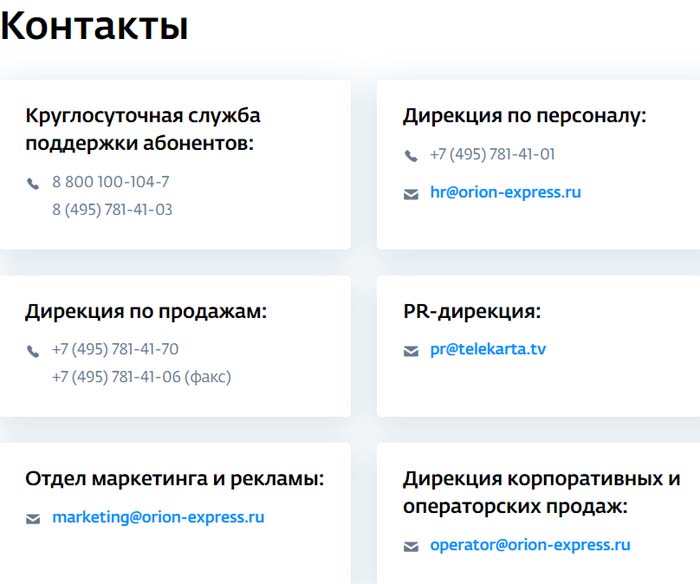 Контакты Телекарта ТВ