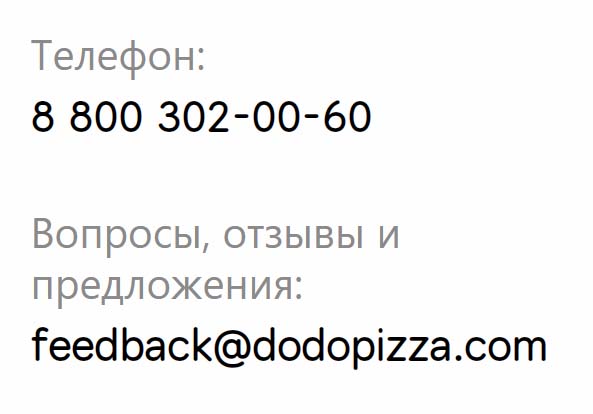 Контакты Додо Пицца
