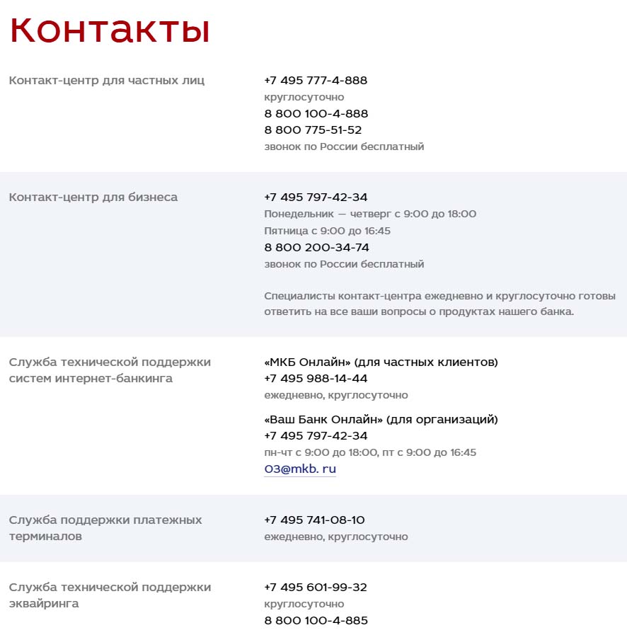 Контакты МКБ