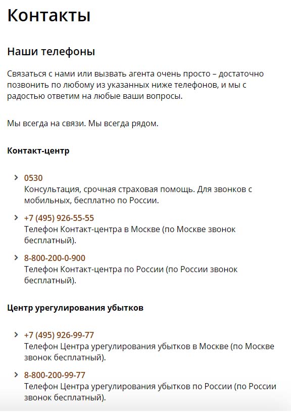 Контакты Росгосстрах